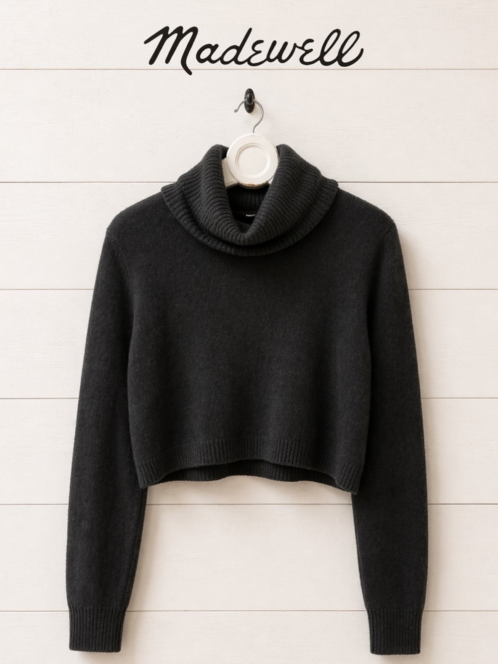 MADEWELL ⚠️ Black Wool-Blend Cropped Turtleneck Sweater – Size M